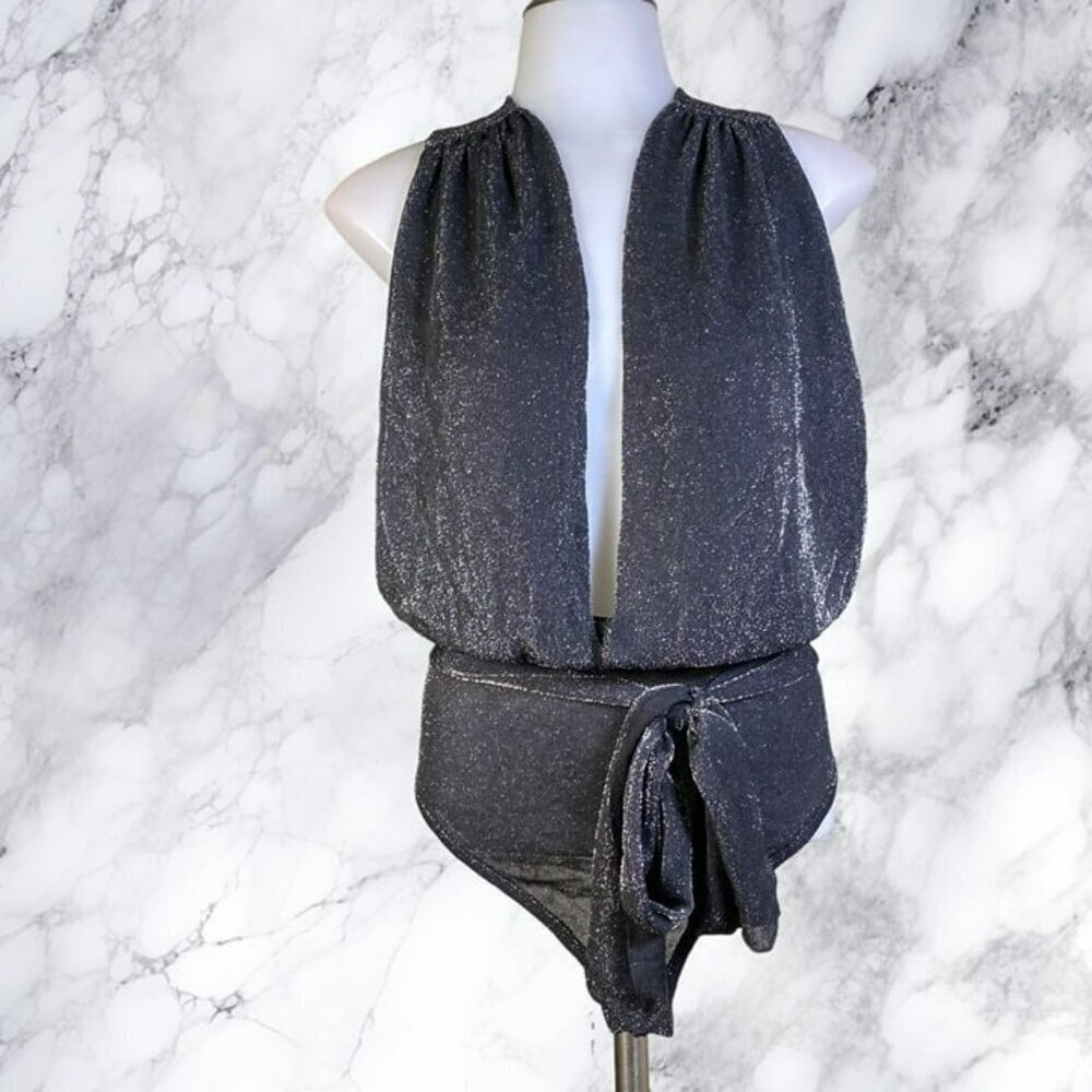 Superdown Priya Cross Back Bodysuit - Black Metallic - Picture 2 of 12